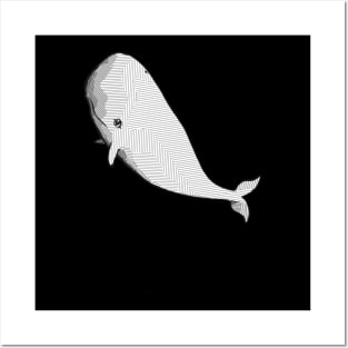 A white whale with geometric striped pattern Posters and Art